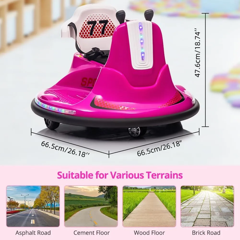6V Kids Ride On Bumper Car, Electric Toddles Ride On Car with Remote Control, 360 Degree Spin, Safety Belt, Flashing Lights, Music for Boys and Girls, Pink