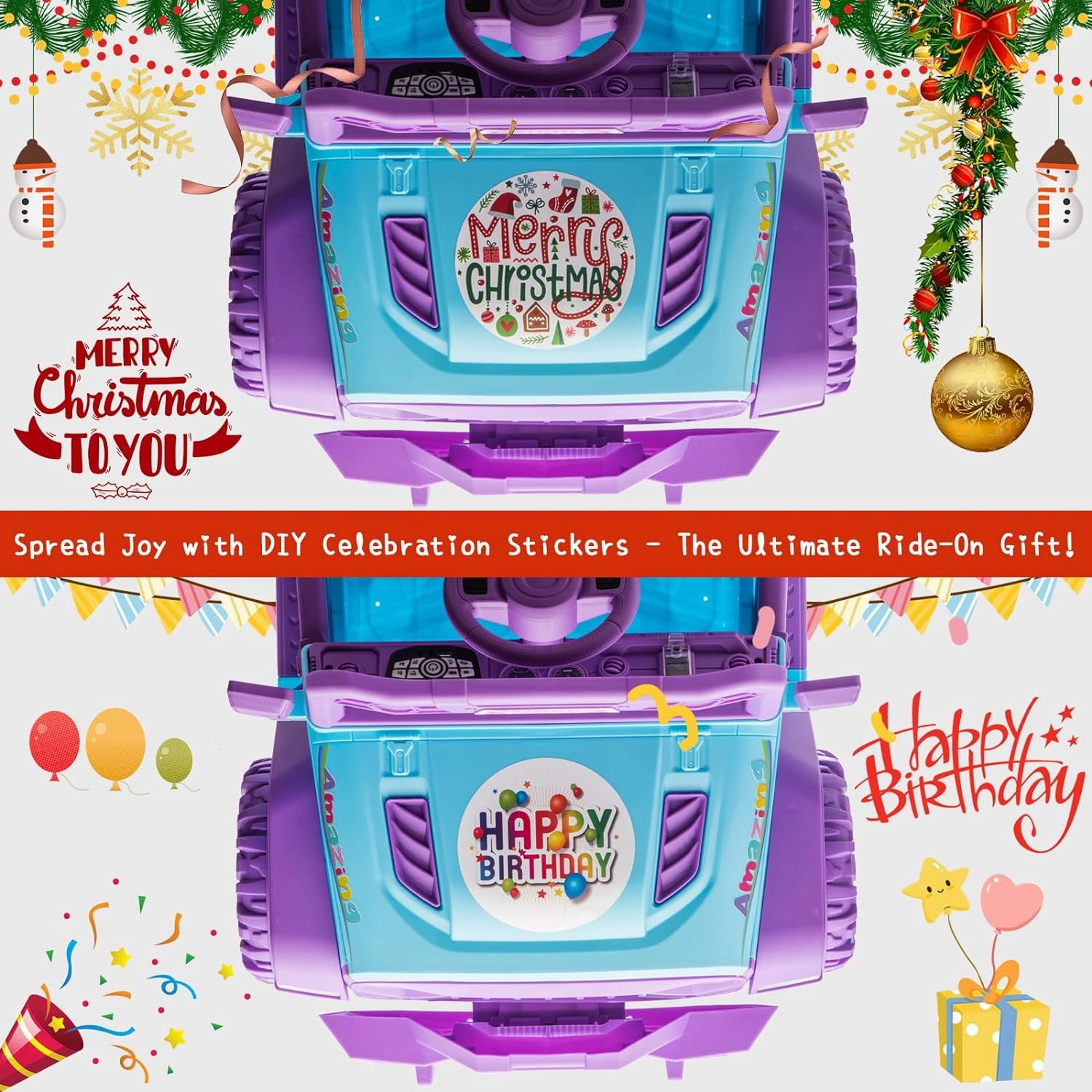 6x6 Big Ride on Truck with Remote Control, Powerful 4 Motors, Pickup Tailgate, Kids Electric Car with 6 Wheels, Music Player, Openable Doors, LED Light, 4 Spring Suspension, Rose Pink