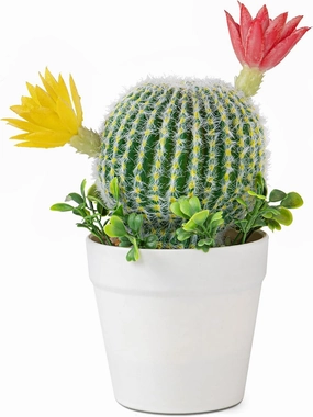 7.7 Inch Mini Artificial Cactus - Faux Cactus Flowering Cactus, Fake Succulent Plant Decor for Home Office