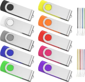 ABLAZE 32GB Flash Drive 10 Pack, USB 2.0 Memory Stick with Lanyards Swivel Thumb Drives Bulk 32GB Pendrive U Disk for Data Storage (Mixcolors)