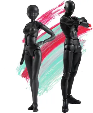 Action Figures PVC Model (Black Color) with Box Drawing Figure Models for Artists(Female Male)
