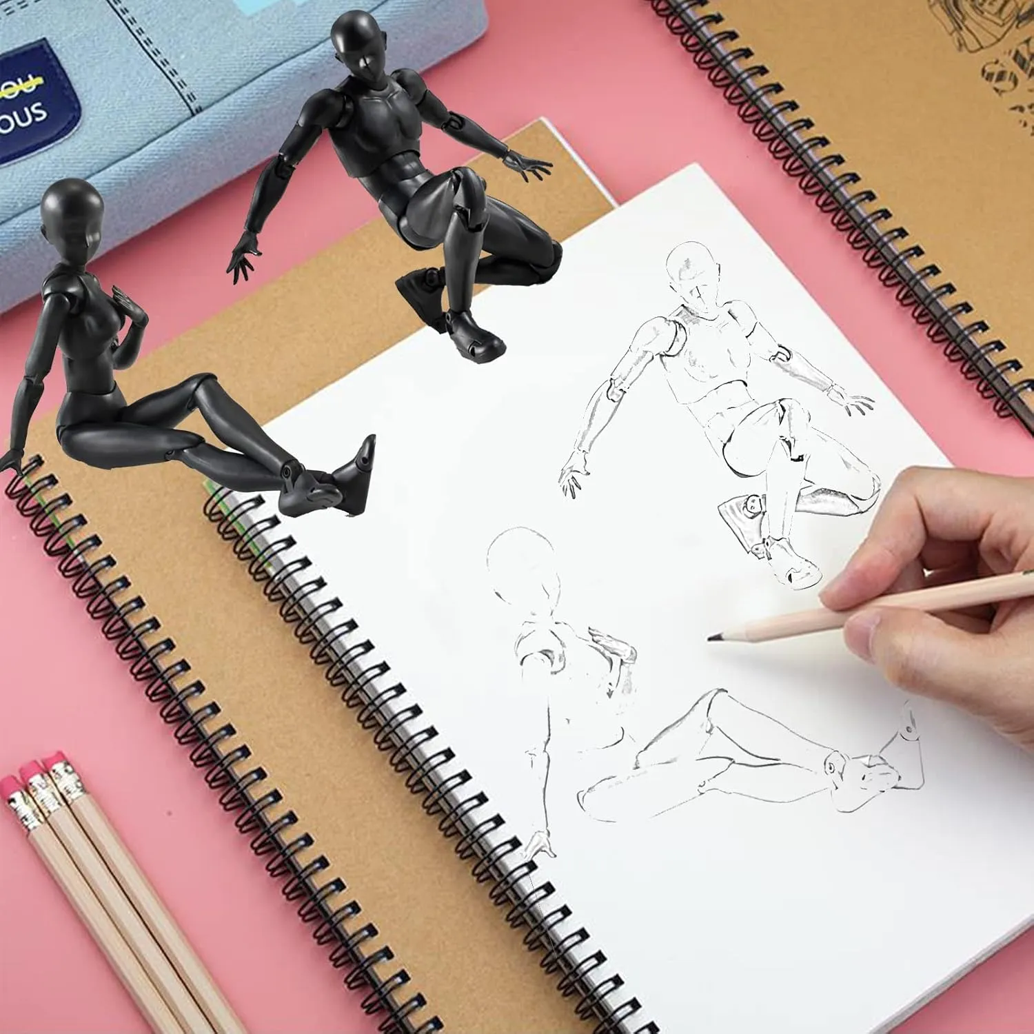 Action Figures PVC Model (Black Color) with Box Drawing Figure Models for Artists(Female Male)