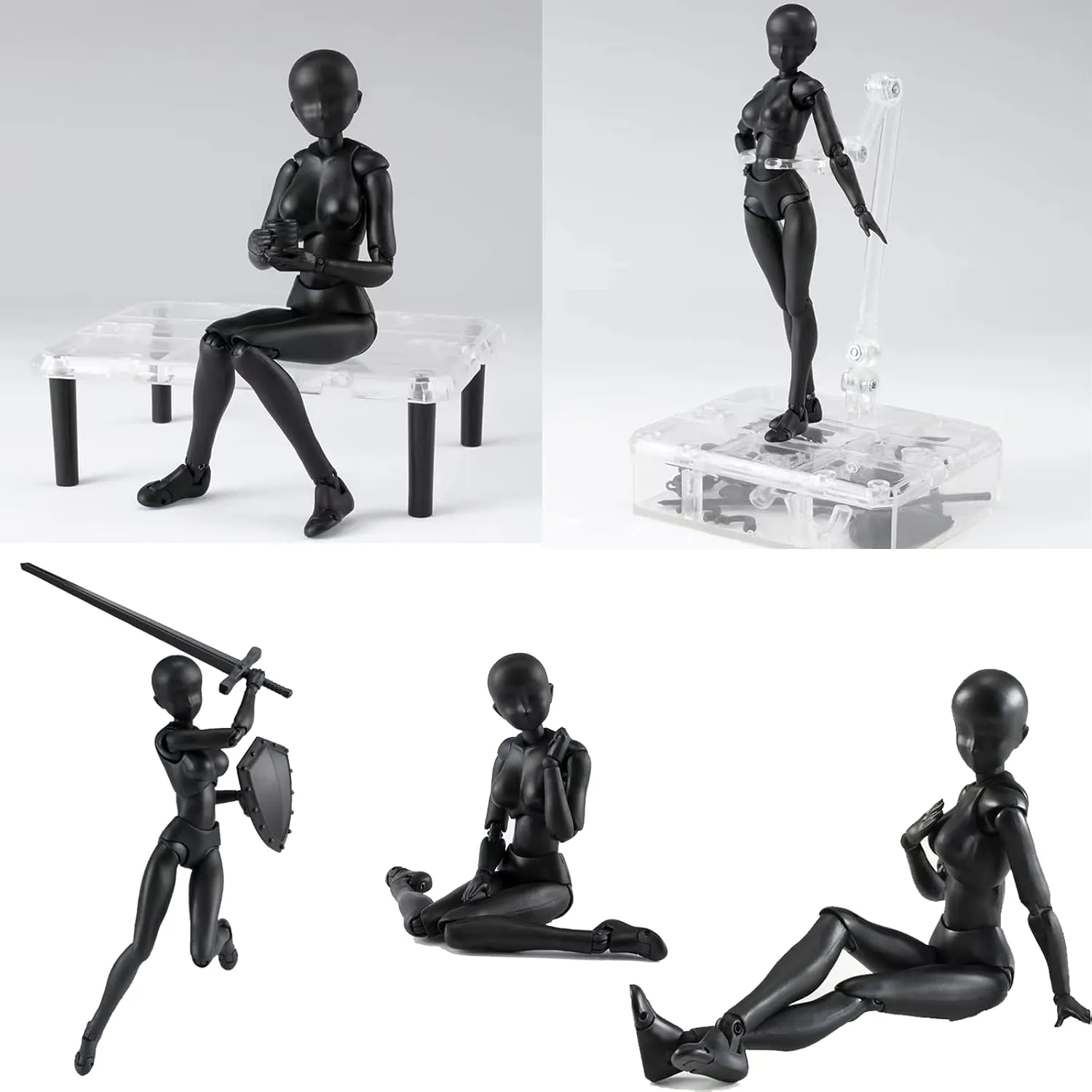 Action Figures PVC Model (Black Color) with Box Drawing Figure Models for Artists(Female Male)