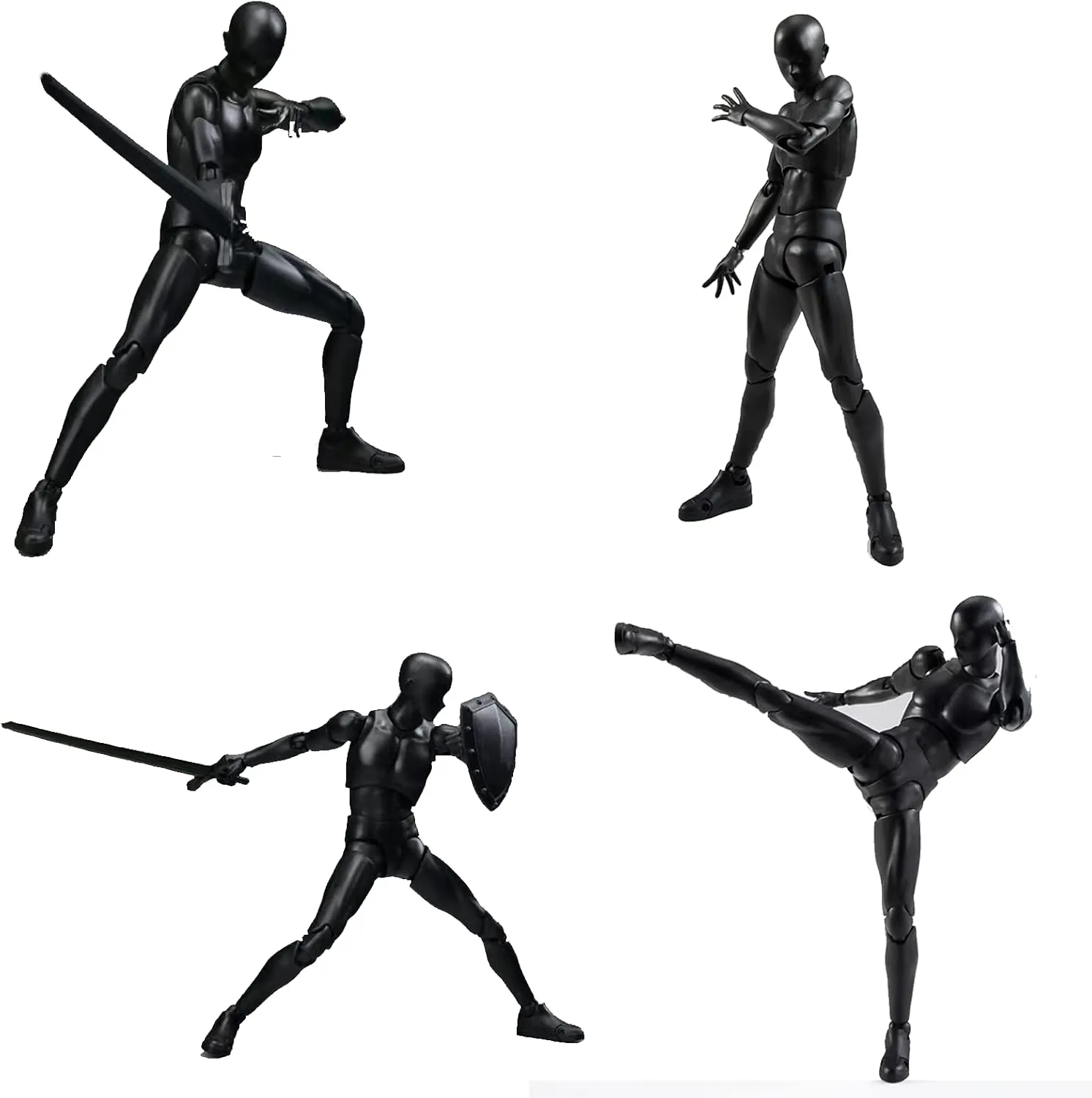 Action Figures PVC Model (Black Color) with Box Drawing Figure Models for Artists(Female Male)