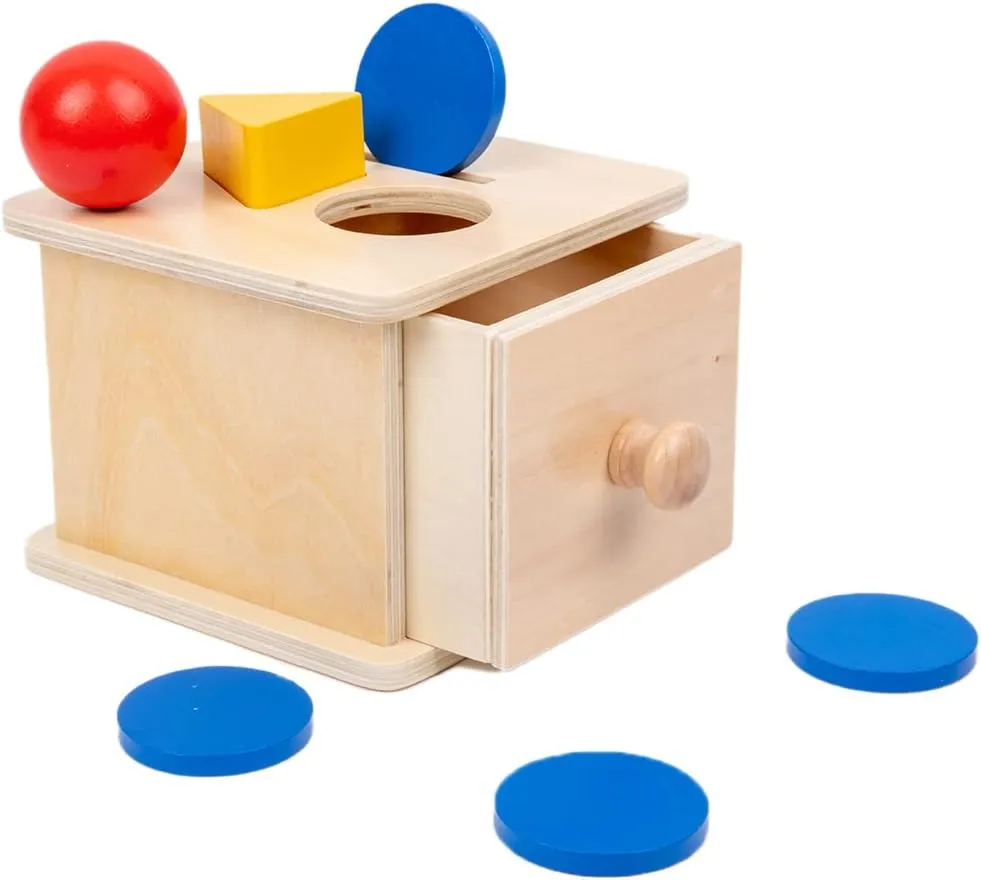 Adena Montessori Coin Box,Object Permanence Box Toys for 1 Year Old Baby Coins,Wooden Montessori Ball Drop Toys Developmental Toys for 6-12 Month Infant Toys,Learning Kids Gifts(Yellow-Green Door)