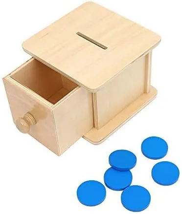 Adena Montessori Coin Box,Object Permanence Box Toys for 1 Year Old Baby Coins,Wooden Montessori Ball Drop Toys Developmental Toys for 6-12 Month Infant Toys,Learning Kids Gifts(Yellow-Green Door)