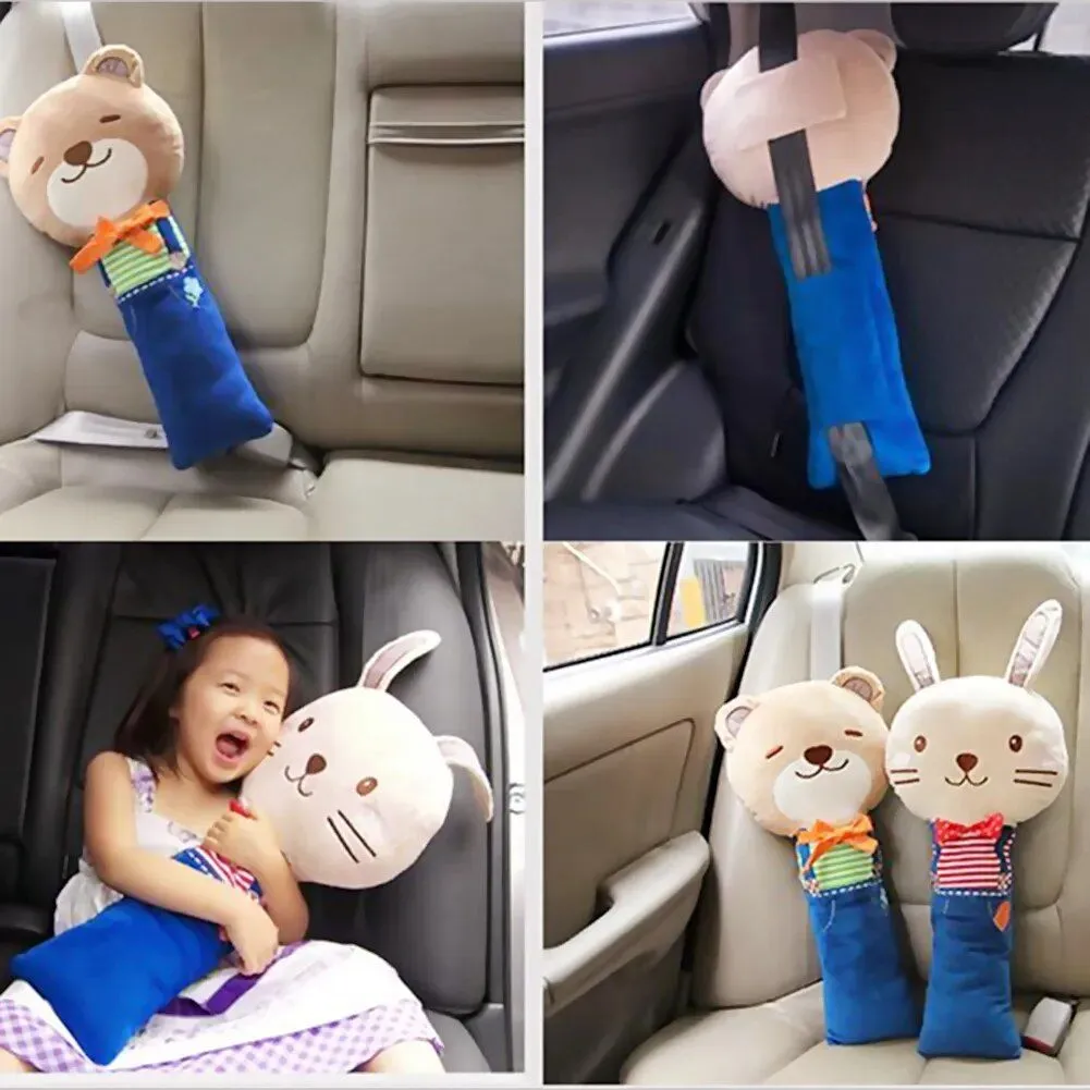 Adjustable Cute Animal Car Seat Strap Cover & Pillow for Kids