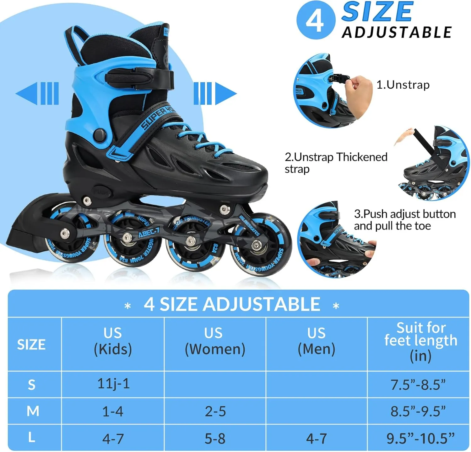 Adjustable Inline Skates for Boys Girls Ages 4-12 with Light Up Wheels, Roller Skates Blades for Youth Kids Indoor & Outdoor Beginners