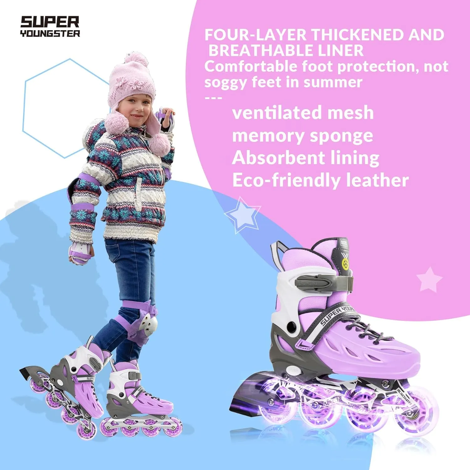 Adjustable Inline Skates for Boys Girls Ages 4-12 with Light Up Wheels, Roller Skates Blades for Youth Kids Indoor & Outdoor Beginners