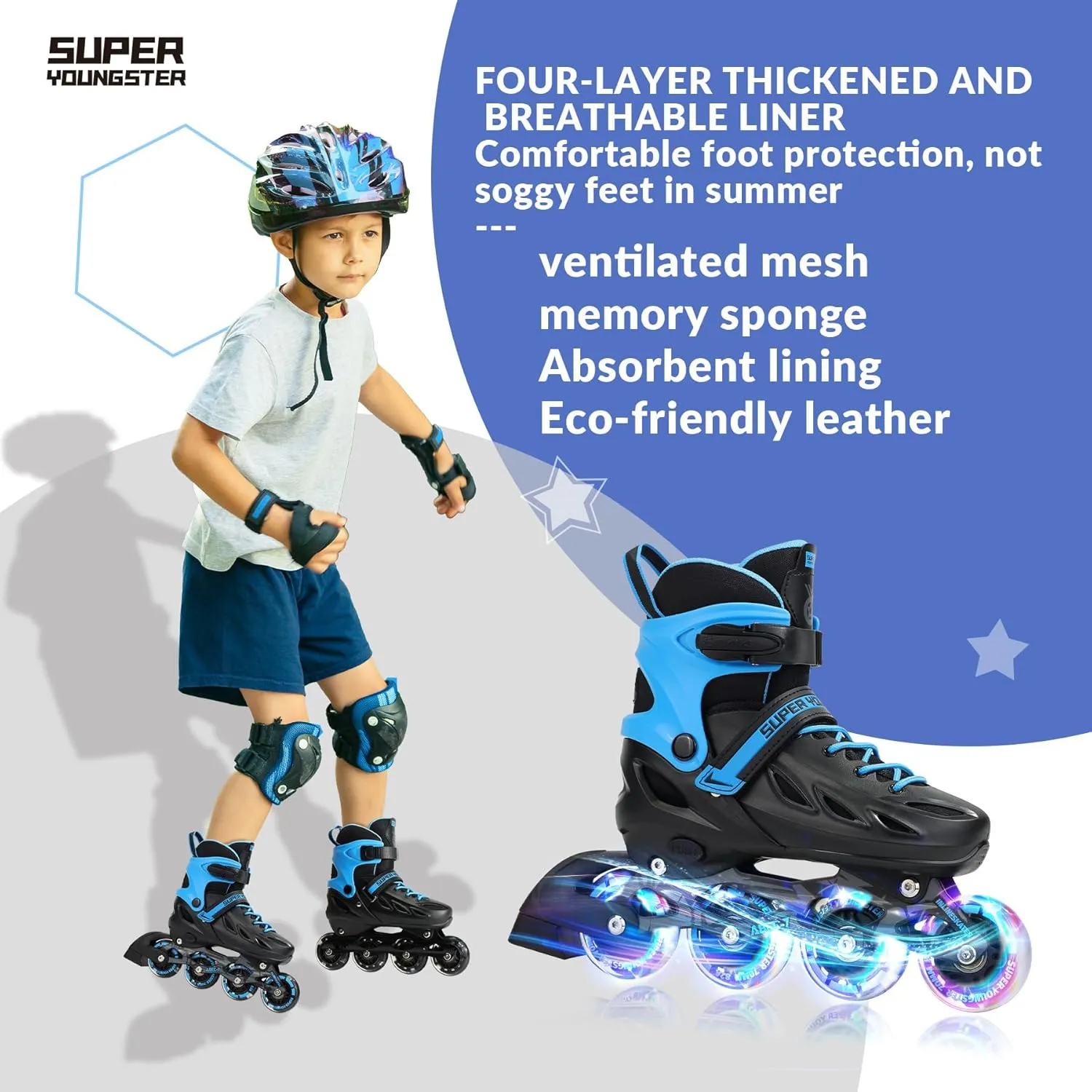 Adjustable Inline Skates for Boys Girls Ages 4-12 with Light Up Wheels, Roller Skates Blades for Youth Kids Indoor & Outdoor Beginners