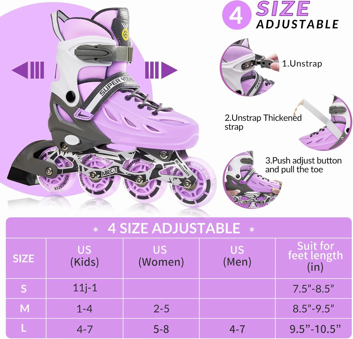Adjustable Inline Skates for Boys Girls Ages 4-12 with Light Up Wheels, Roller Skates Blades for Youth Kids Indoor & Outdoor Beginners