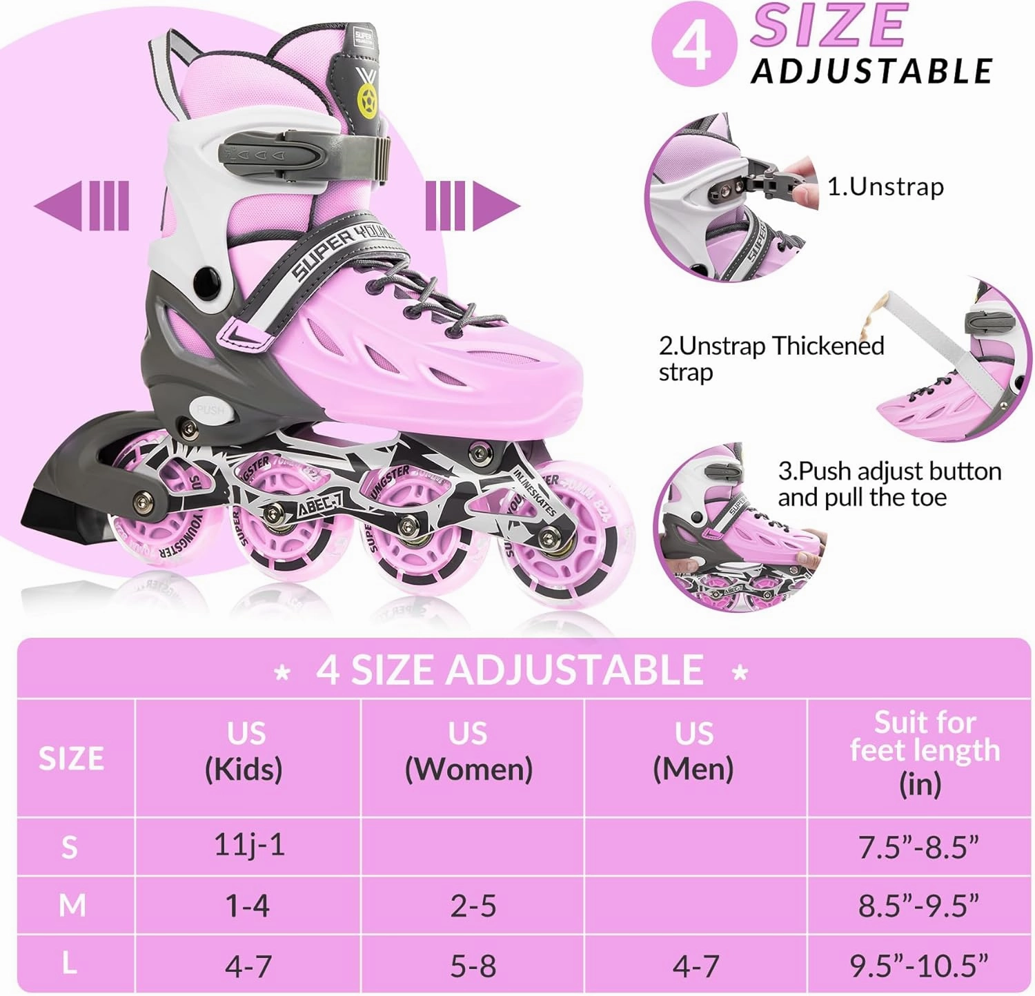 Adjustable Inline Skates for Boys Girls Ages 4-12 with Light Up Wheels, Roller Skates Blades for Youth Kids Indoor & Outdoor Beginners