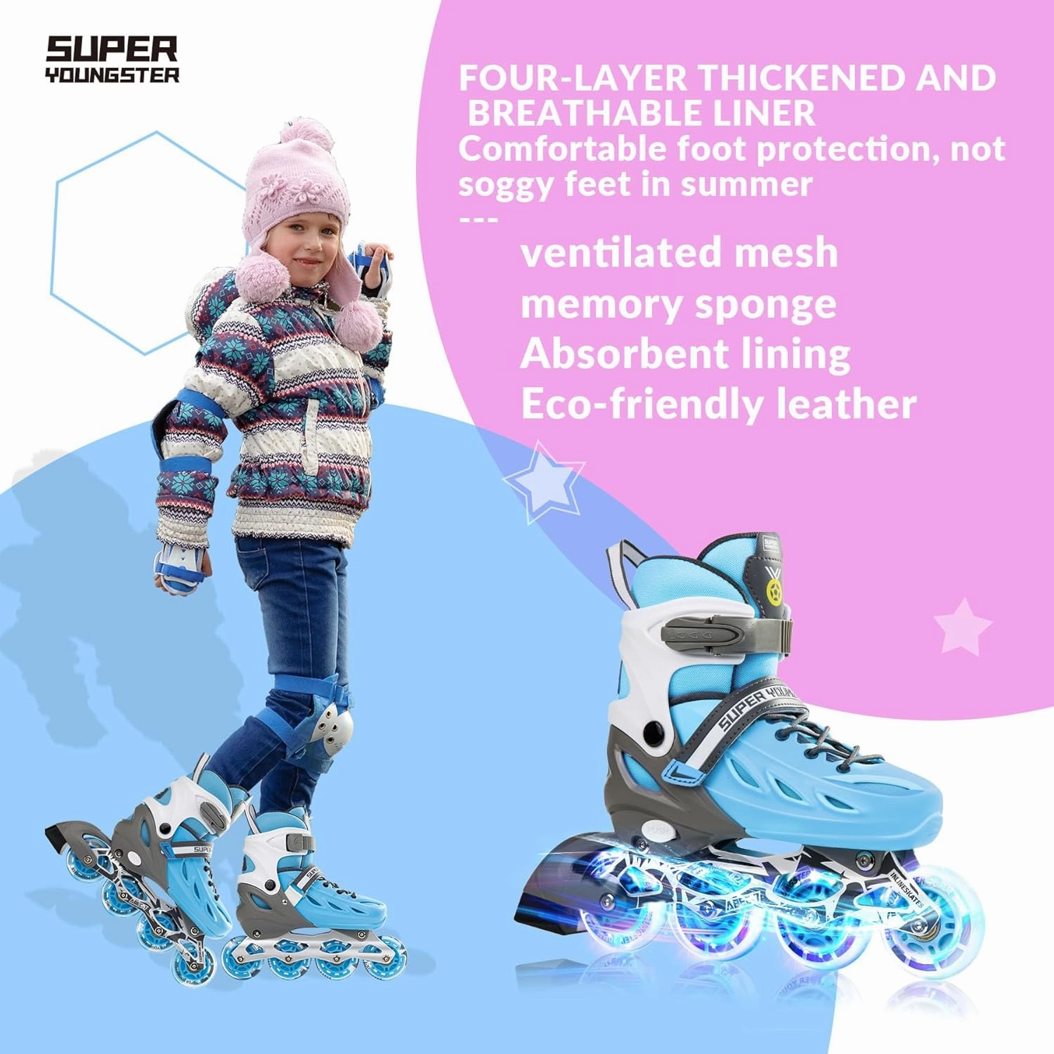 Adjustable Inline Skates for Boys Girls Ages 4-12 with Light Up Wheels, Roller Skates Blades for Youth Kids Indoor & Outdoor Beginners