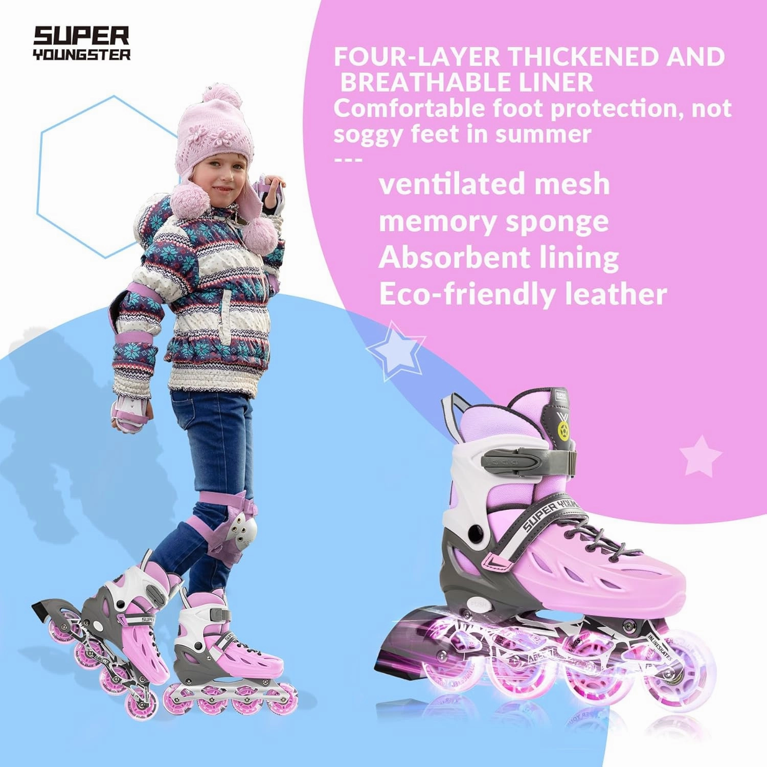 Adjustable Inline Skates for Boys Girls Ages 4-12 with Light Up Wheels, Roller Skates Blades for Youth Kids Indoor & Outdoor Beginners