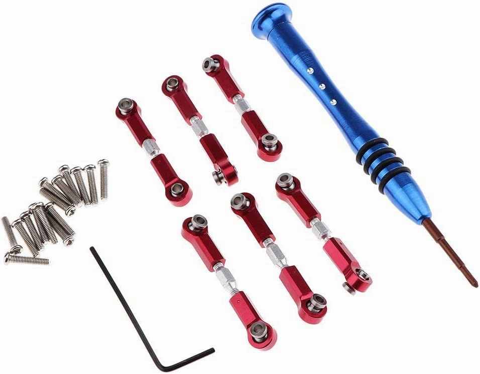 Adjustable Pull Rod Linkage Steering Linkage Upgrade Metal DIY Kits for WLtoys A959-B A969 A979 K929 RC 1/18 Model Car - as described, Red