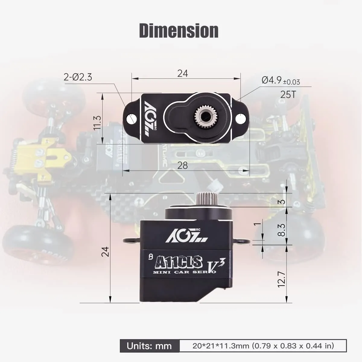 AGFRC Mini-Z-Car Micro RC-Steering Servo - 1.4KG Upgrade Programmable 0.050sec High Speed Full Metal Gear Mini Digital Coreless Black Servo, Control Angle 180° (A11CLS V3)