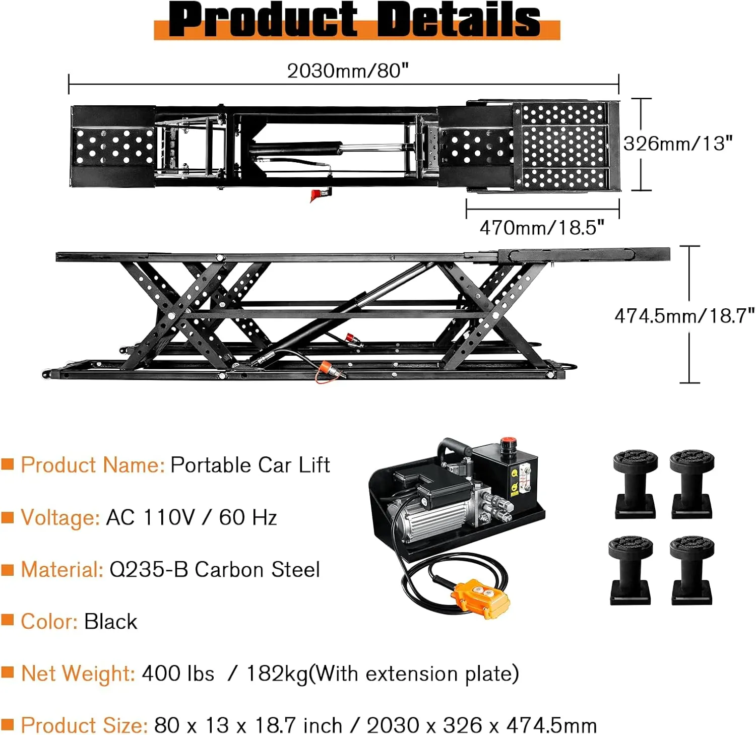 Albott Portable Car Lift, Capable of Lifting 7000 LBS Quick Jack with a Maximum Height of 28", Car Lifts for Home Garage and Shop, Black
