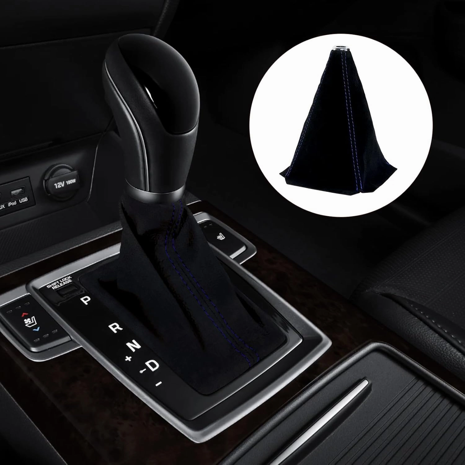 Alcantara Car Gear Shift Knob Cover, Universal Dust Cover Boot for Car Handle, Shift Knob Covers, Handbrake Covers, Durable Dust-Proof Protection, Fit for Shift Lever(All Black)