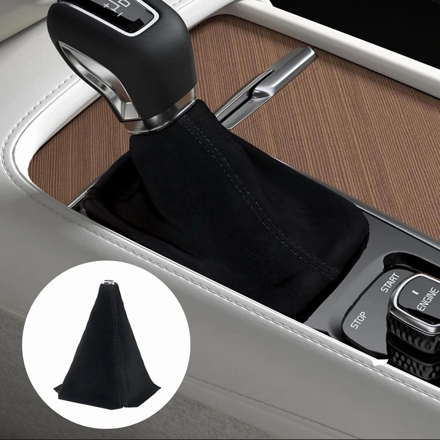 Alcantara Car Gear Shift Knob Cover, Universal Dust Cover Boot for Car Handle, Shift Knob Covers, Handbrake Covers, Durable Dust-Proof Protection, Fit for Shift Lever(All Black)