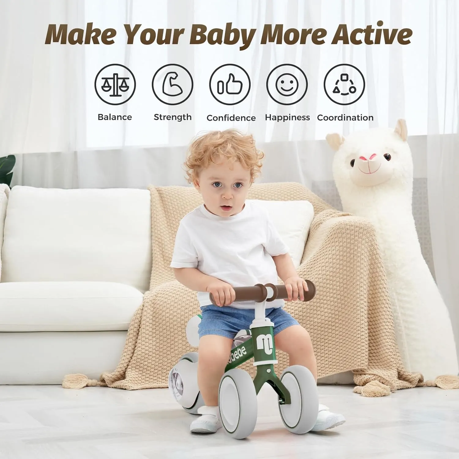 allobebe Baby Balance Bike, Cute Toddler Bikes 12-36 Months Gifts for 1 Year Old Girl Bike to Train Baby from Standing to Running with Adjustable Seat Silent & Soft 3 Wheels