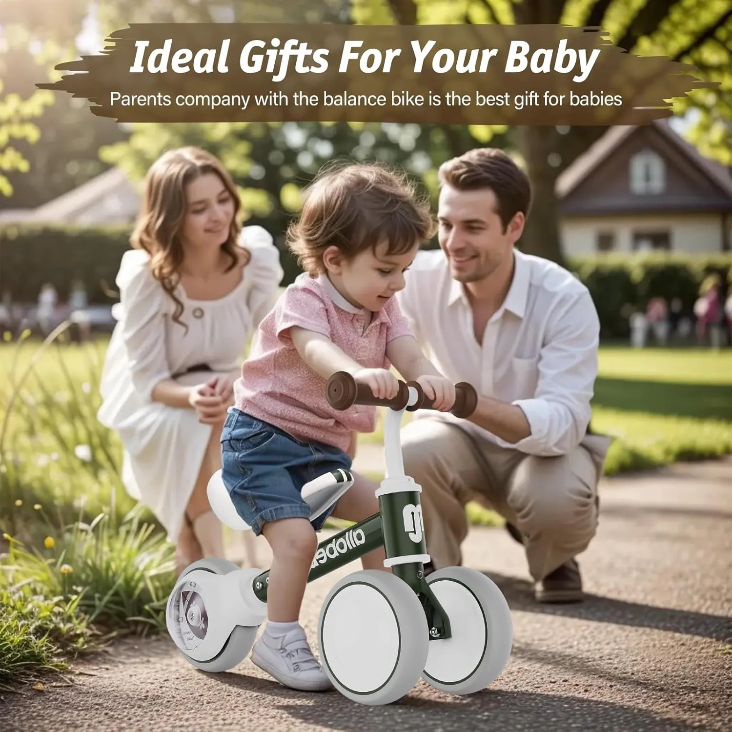 allobebe Baby Balance Bike, Cute Toddler Bikes 12-36 Months Gifts for 1 Year Old Girl Bike to Train Baby from Standing to Running with Adjustable Seat Silent & Soft 3 Wheels