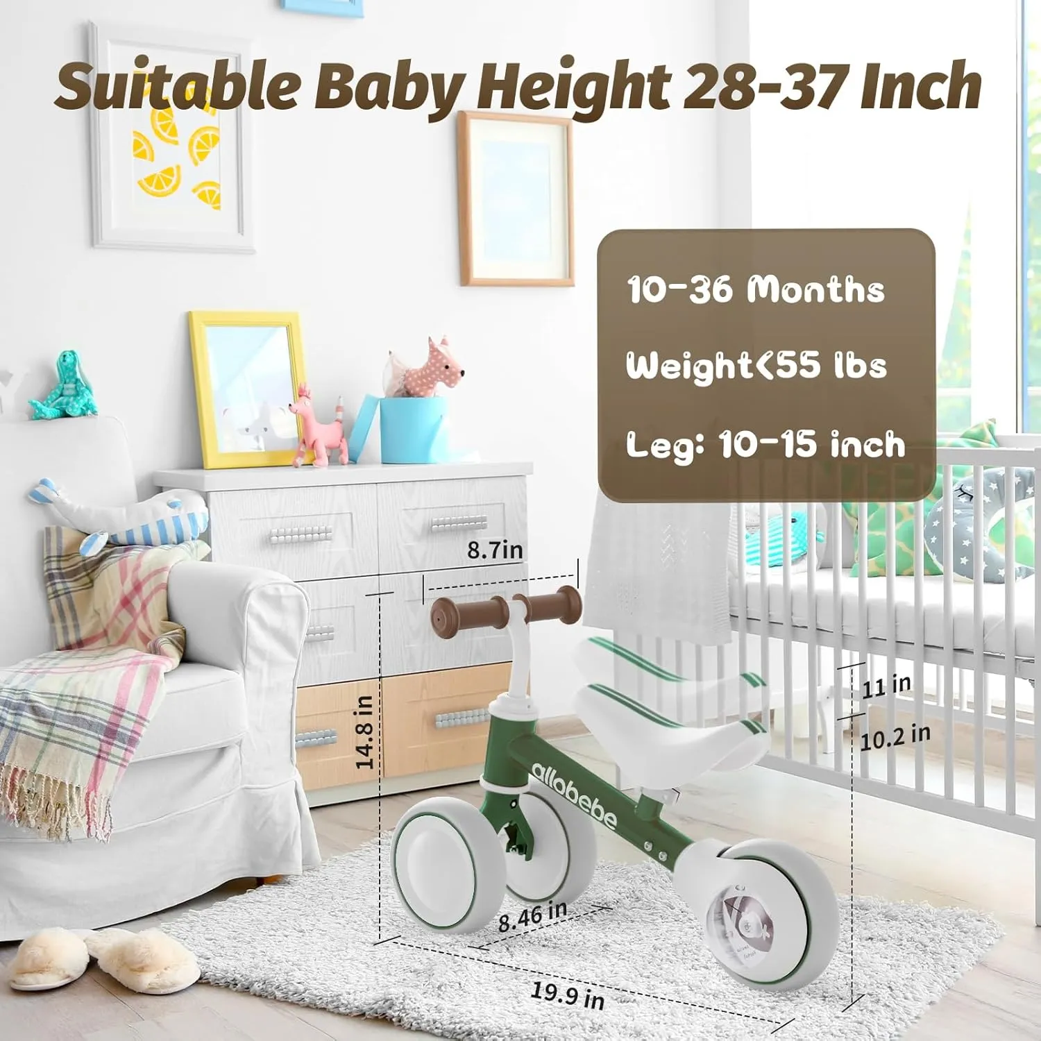 allobebe Baby Balance Bike, Cute Toddler Bikes 12-36 Months Gifts for 1 Year Old Girl Bike to Train Baby from Standing to Running with Adjustable Seat Silent & Soft 3 Wheels