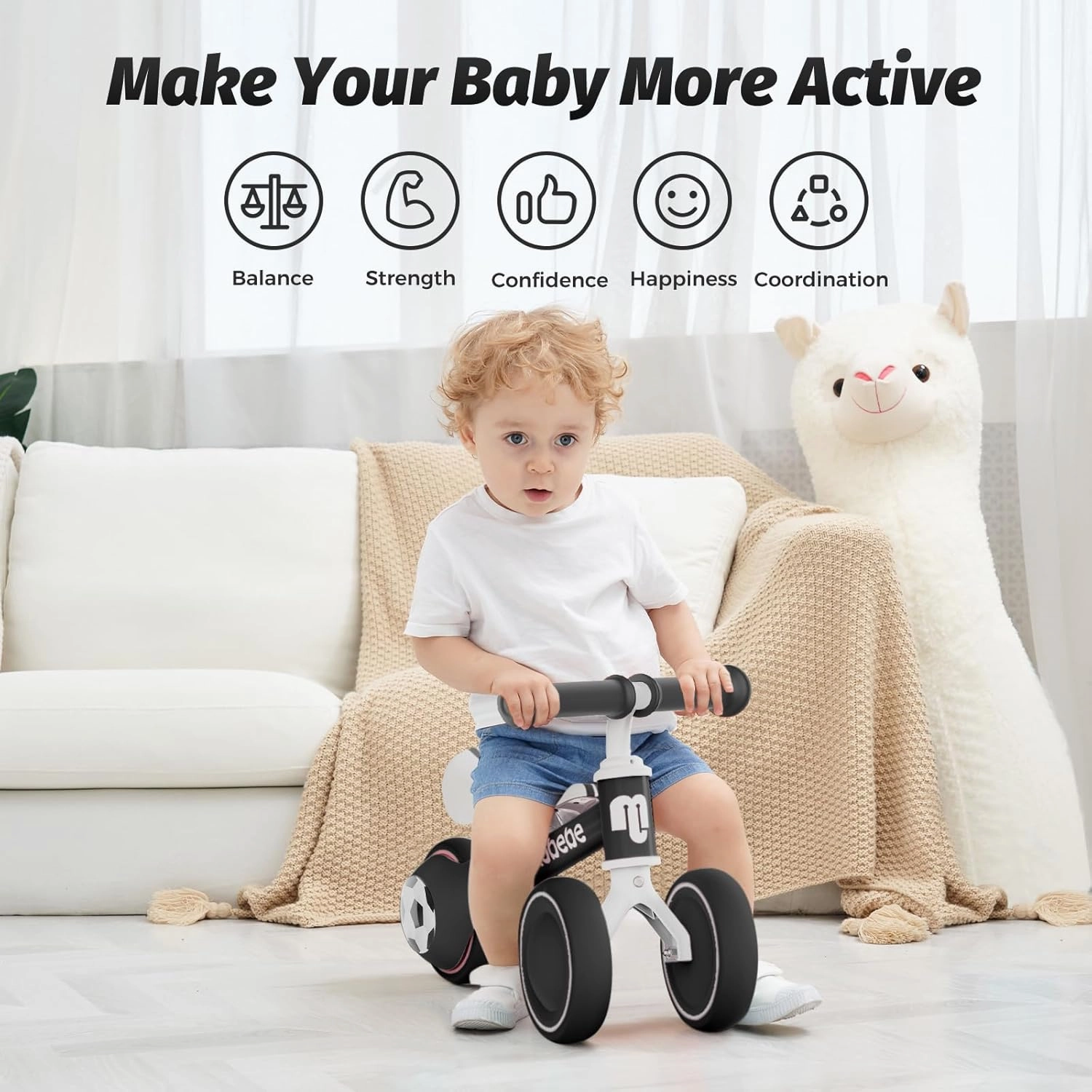 allobebe Baby Balance Bike, Cute Toddler Bikes 12-36 Months Gifts for 1 Year Old Girl Bike to Train Baby from Standing to Running with Adjustable Seat Silent & Soft 3 Wheels