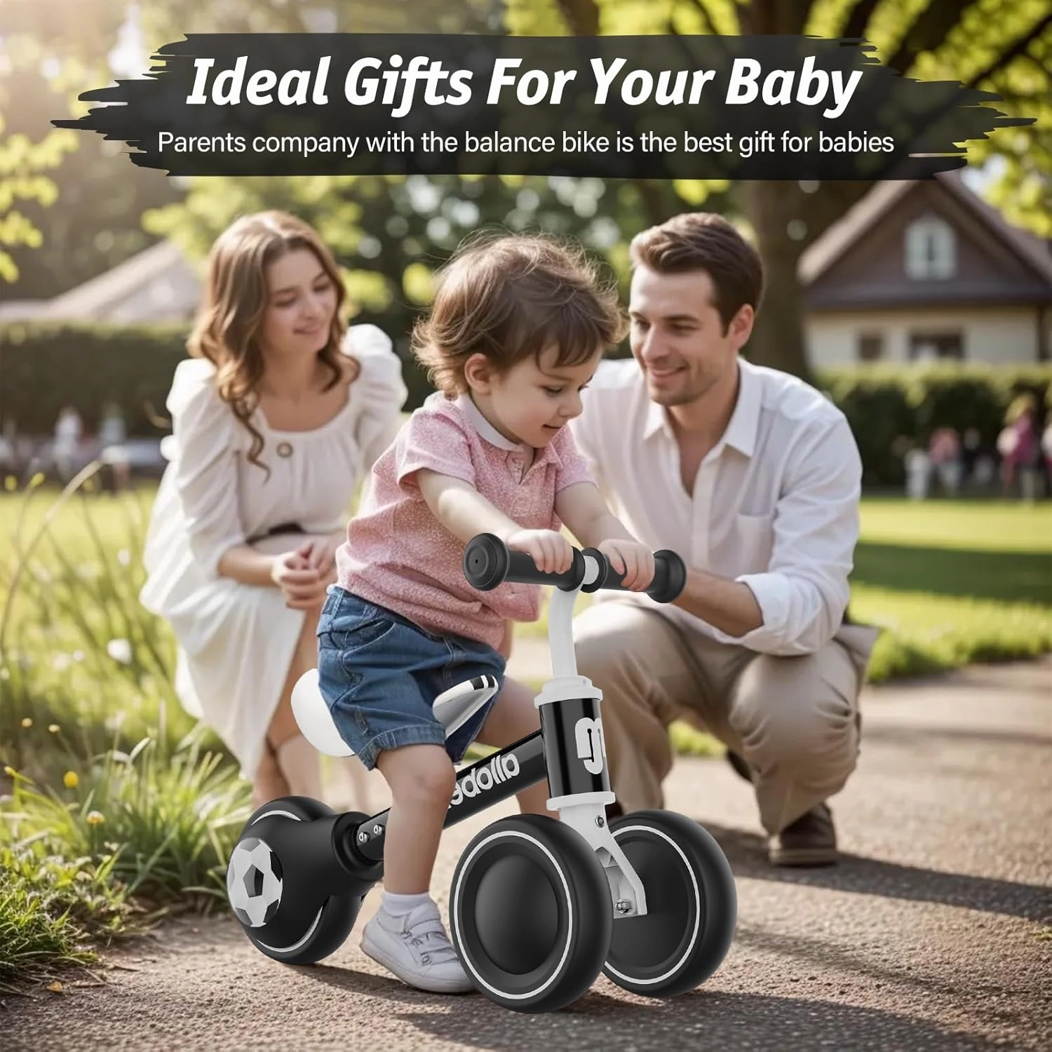 allobebe Baby Balance Bike, Cute Toddler Bikes 12-36 Months Gifts for 1 Year Old Girl Bike to Train Baby from Standing to Running with Adjustable Seat Silent & Soft 3 Wheels