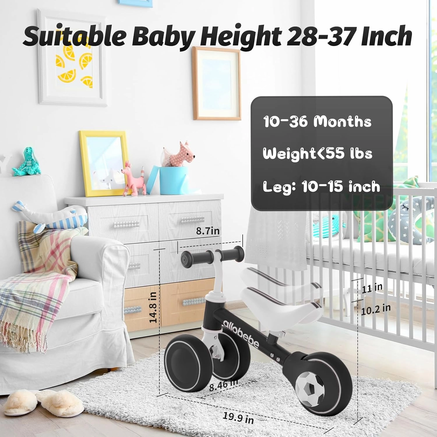 allobebe Baby Balance Bike, Cute Toddler Bikes 12-36 Months Gifts for 1 Year Old Girl Bike to Train Baby from Standing to Running with Adjustable Seat Silent & Soft 3 Wheels