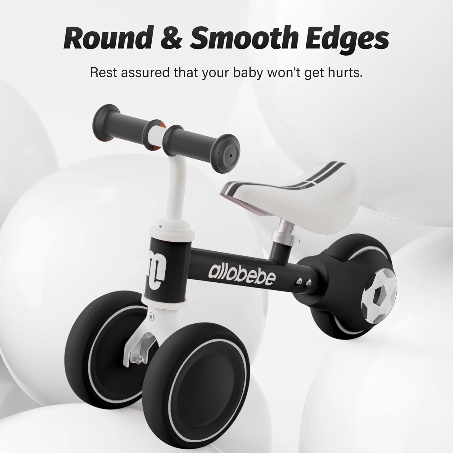 allobebe Baby Balance Bike, Cute Toddler Bikes 12-36 Months Gifts for 1 Year Old Girl Bike to Train Baby from Standing to Running with Adjustable Seat Silent & Soft 3 Wheels