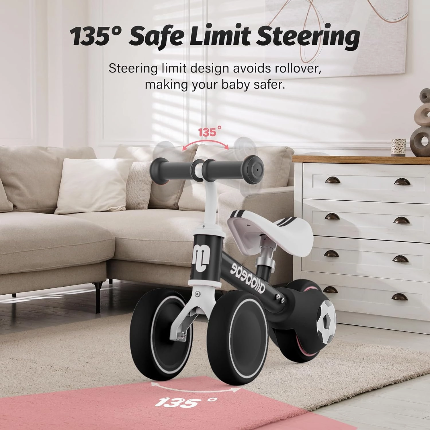 allobebe Baby Balance Bike, Cute Toddler Bikes 12-36 Months Gifts for 1 Year Old Girl Bike to Train Baby from Standing to Running with Adjustable Seat Silent & Soft 3 Wheels