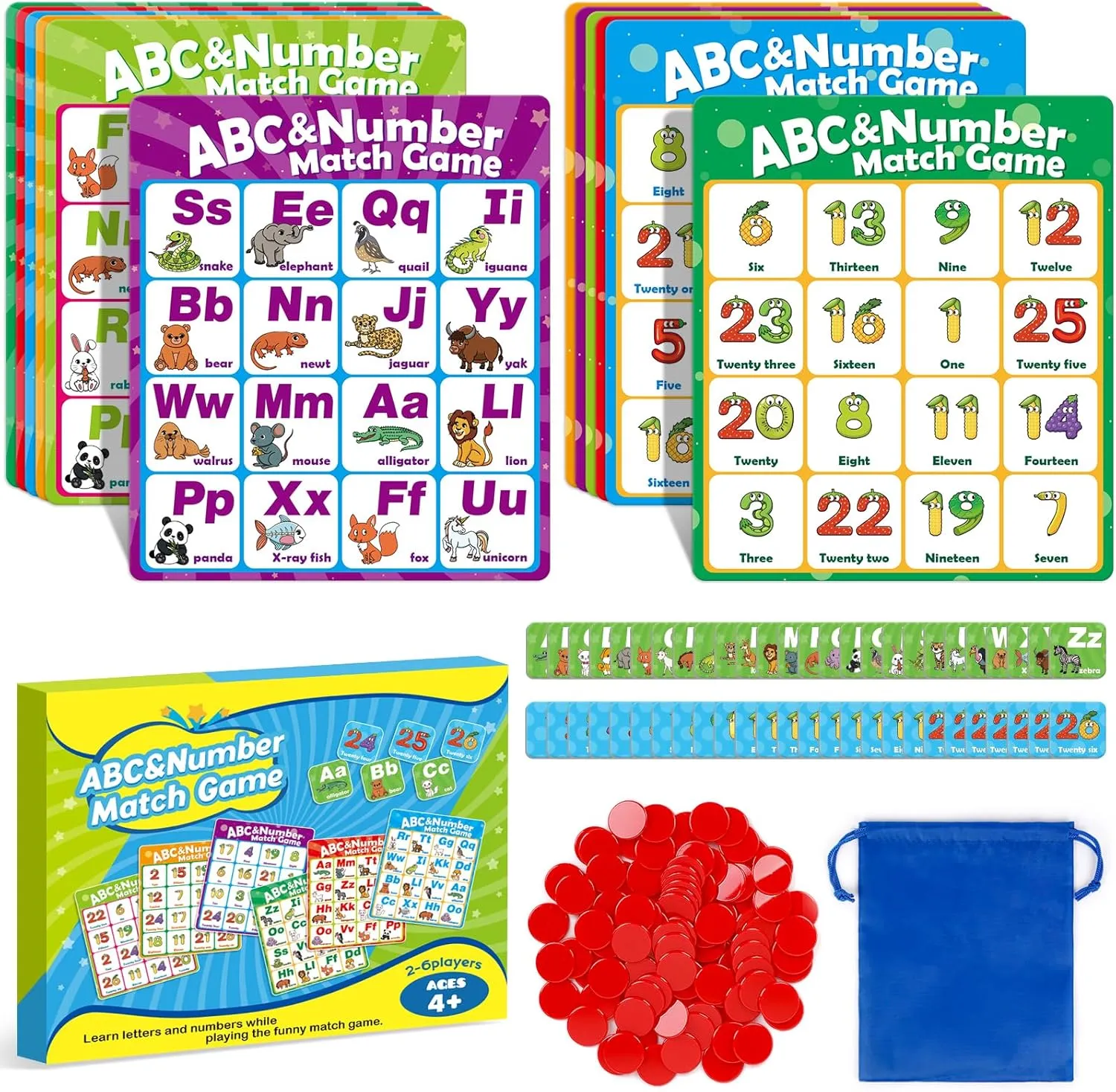 Alphabet Bingo Game,Letter/Number/Sight Word Bingo Game for Kids,ABC and 123 Bingo Board Games for Kids 4-6,Alphabet Learning Toys for Kindergarten,Matching Game,Perfection Game for Kids