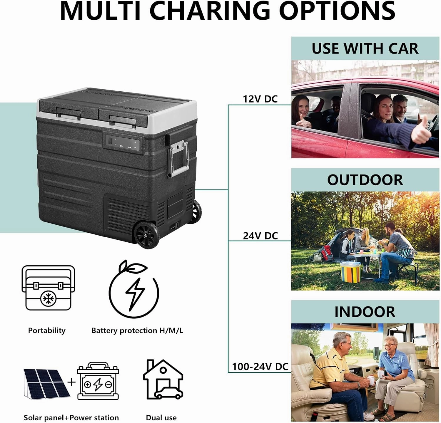 Alpicool UD65 Portable Wheeled Car Freezer with Dual Compartments,12 Volt Car Refrigerator, 60 Quart Fast Cooling Fridge, with 12/24V DC and 100-240V AC for Outdoor, Camping, RV, Truck