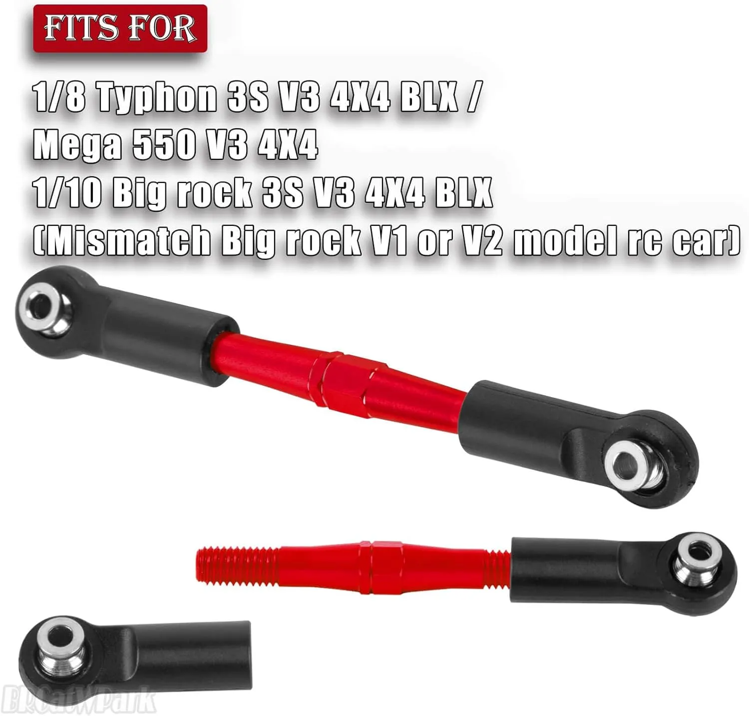 Aluminum Turnbuckles Camber Links Upgrades Part for 1/10 Big Rock 3S V3 4WD BLX 1/8 Typhon 3S / Mega 550 V3 4WD BLX,Red (Mismatch Big Rock V1 or V2 Model rc car)