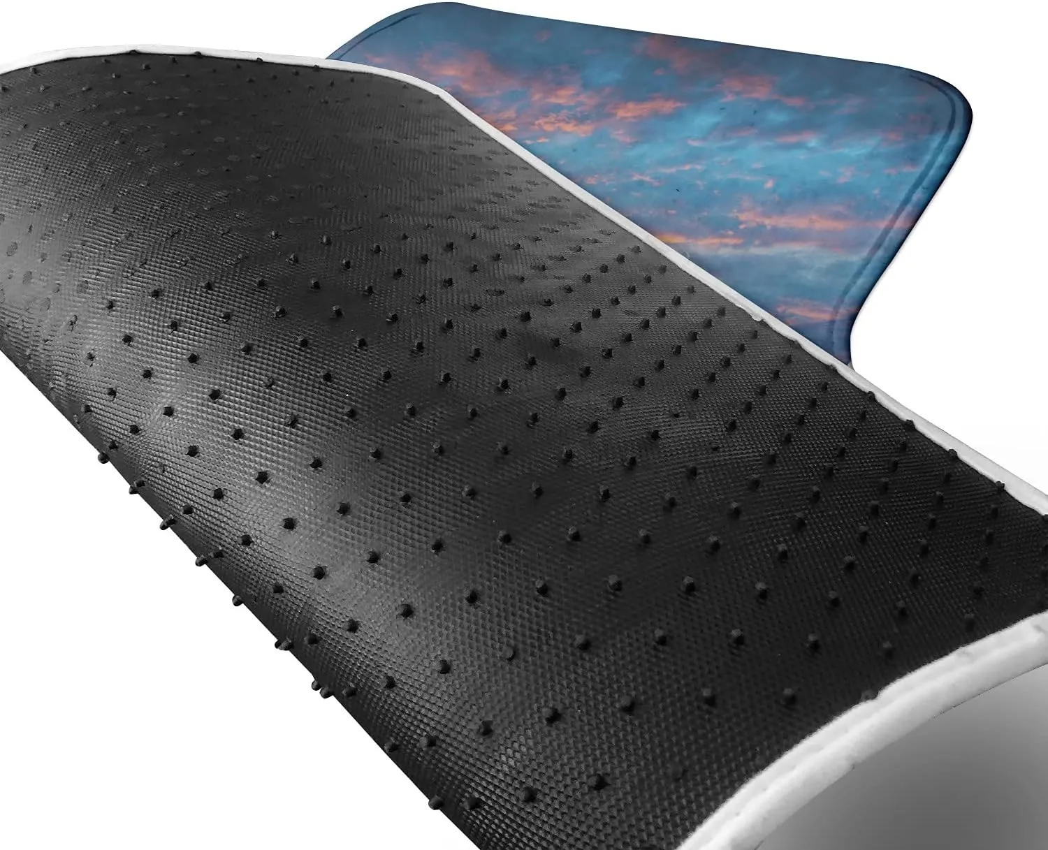 Ambesonne Mountain Car Mat Set of 2, Alpine Scenery Foggy Italian Natural Park Vivid Sky Above Clouds Photography, Front Seat Floor Mat Durable PVC Backing Accesory, 27.5" x 17.9", Black White Blue