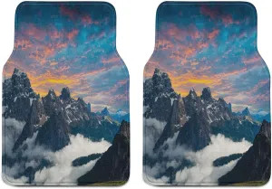 Ambesonne Mountain Car Mat Set of 2, Alpine Scenery Foggy Italian Natural Park Vivid Sky Above Clouds Photography, Front Seat Floor Mat Durable PVC Backing Accesory, 27.5" x 17.9", Black White Blue