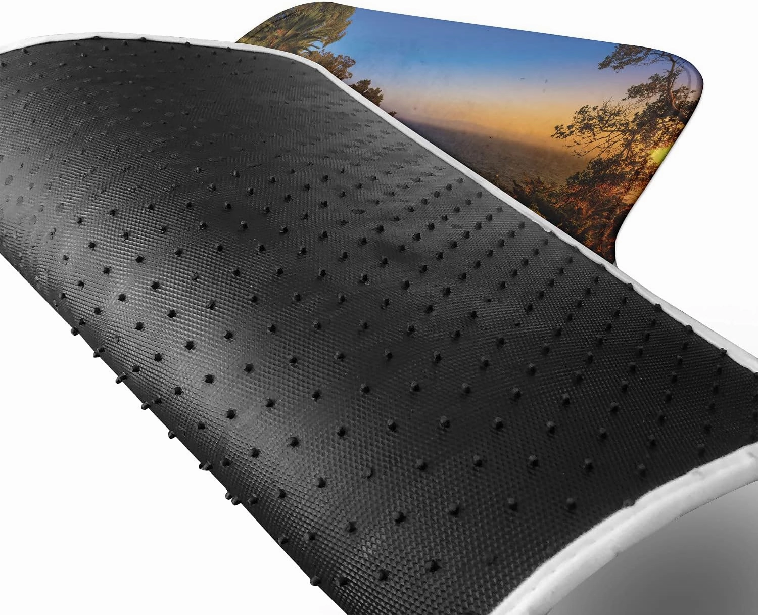 Ambesonne Big Sur Car Mat Set of 4, Carmel California Exotic Scene with McWay Falls and Tropic Botany at Dusk, Front & Back Seat Floor Mat Durable PVC Backing Car Accesory, Multicolor