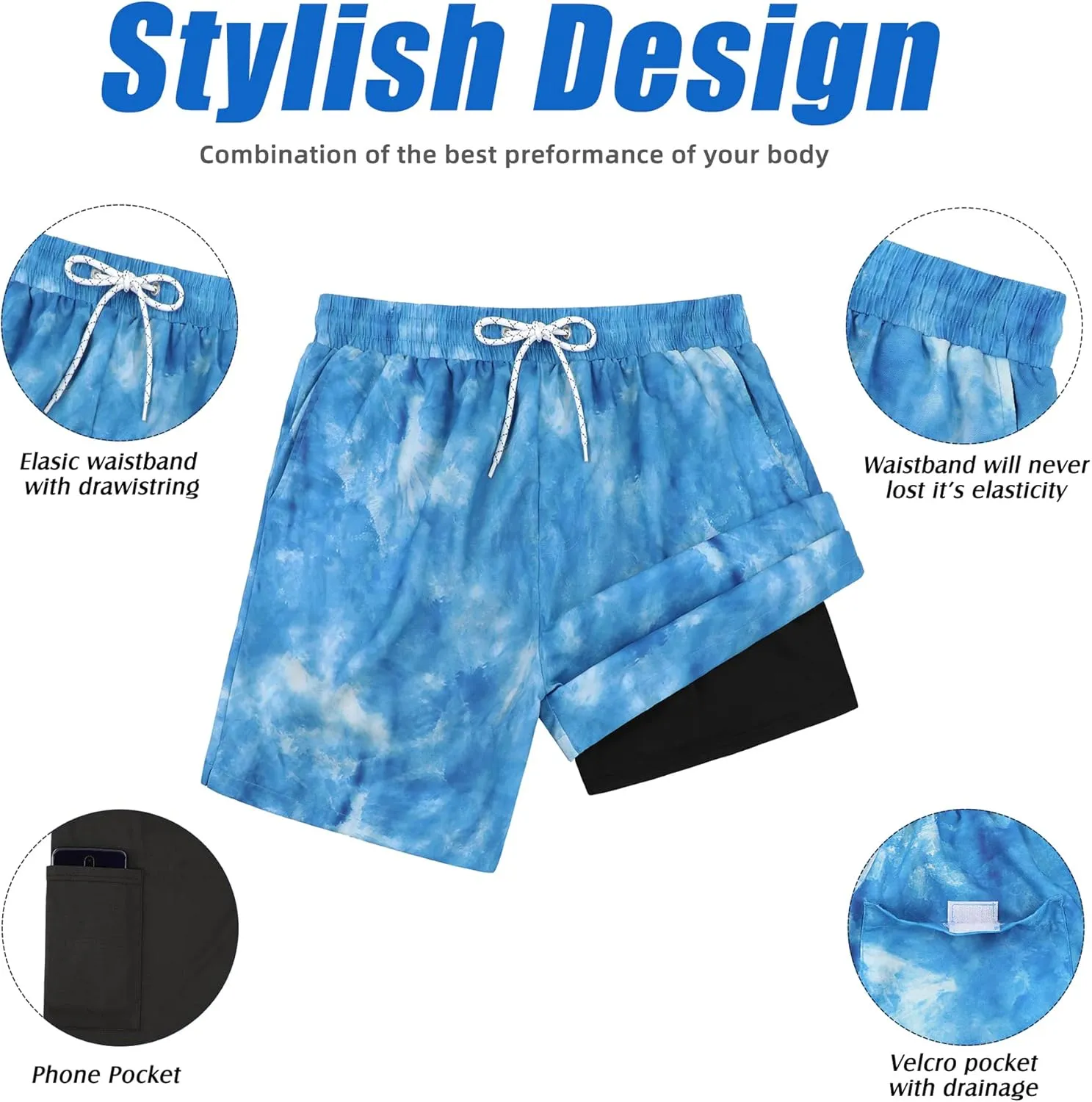 American Trends Men's Swim Trunks with Compression Liner Quick Dry Swimsuits Mens Bathing Suit Swimwear