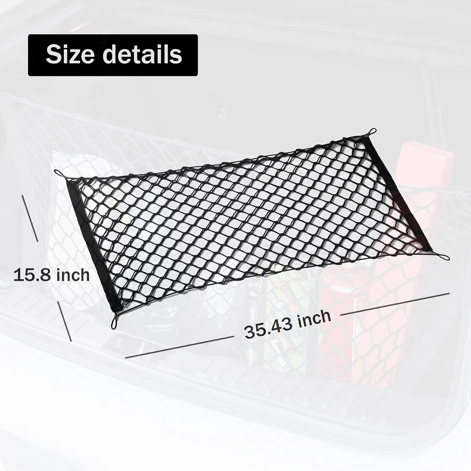 Amiss 2 Packs Cargo Net Stretchable, Adjustable Elastic Trunk Storage Net with Hook for SUVs, Cars and Trucks (35.4x15.8 Inch)