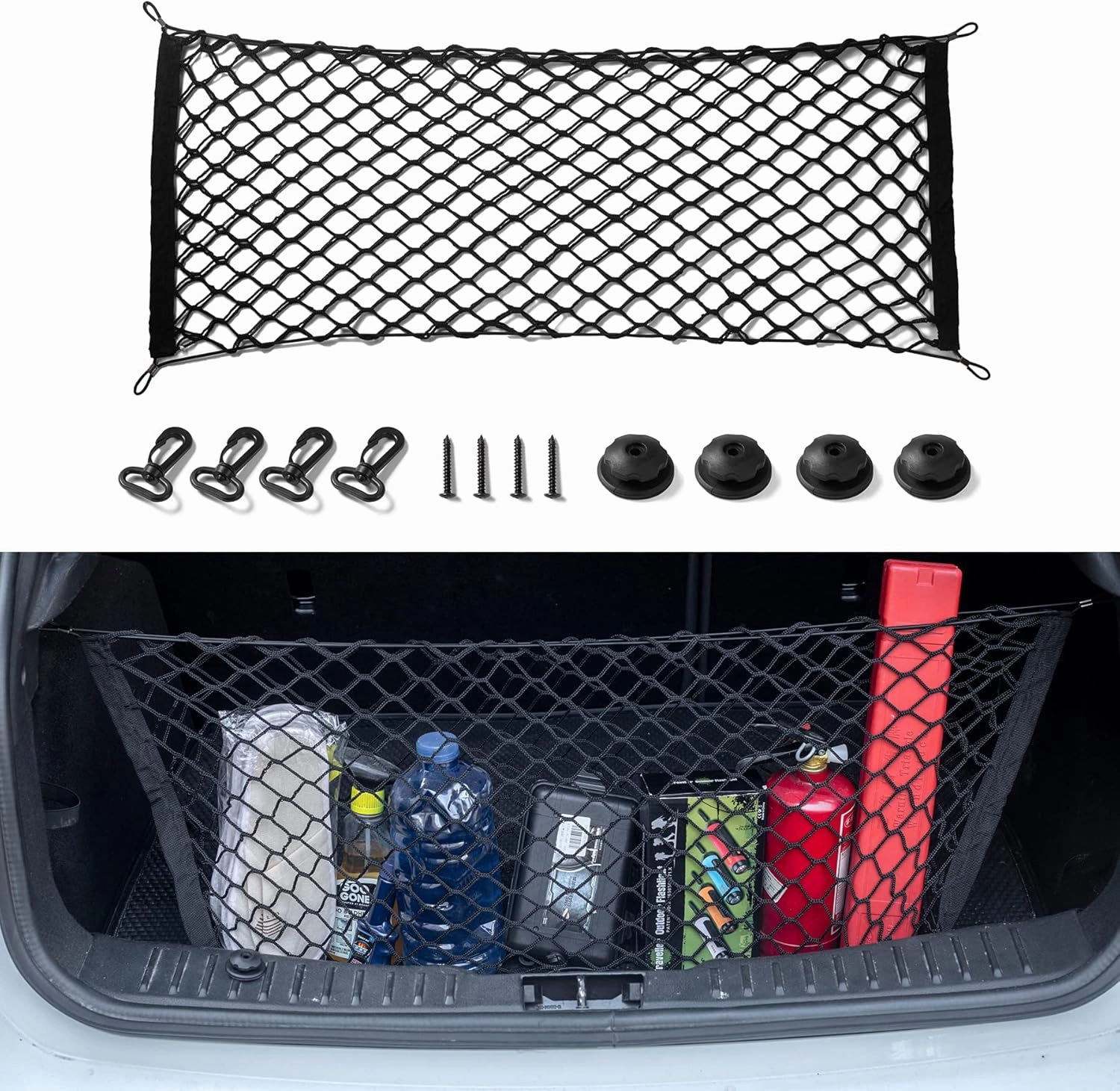 Amiss 2 Packs Cargo Net Stretchable, Adjustable Elastic Trunk Storage Net with Hook for SUVs, Cars and Trucks (35.4x15.8 Inch)