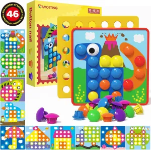AMOSTING Matching Mosaic Pegboard – Sensory Early Educational Kids Activity, Gifts for Toddlers