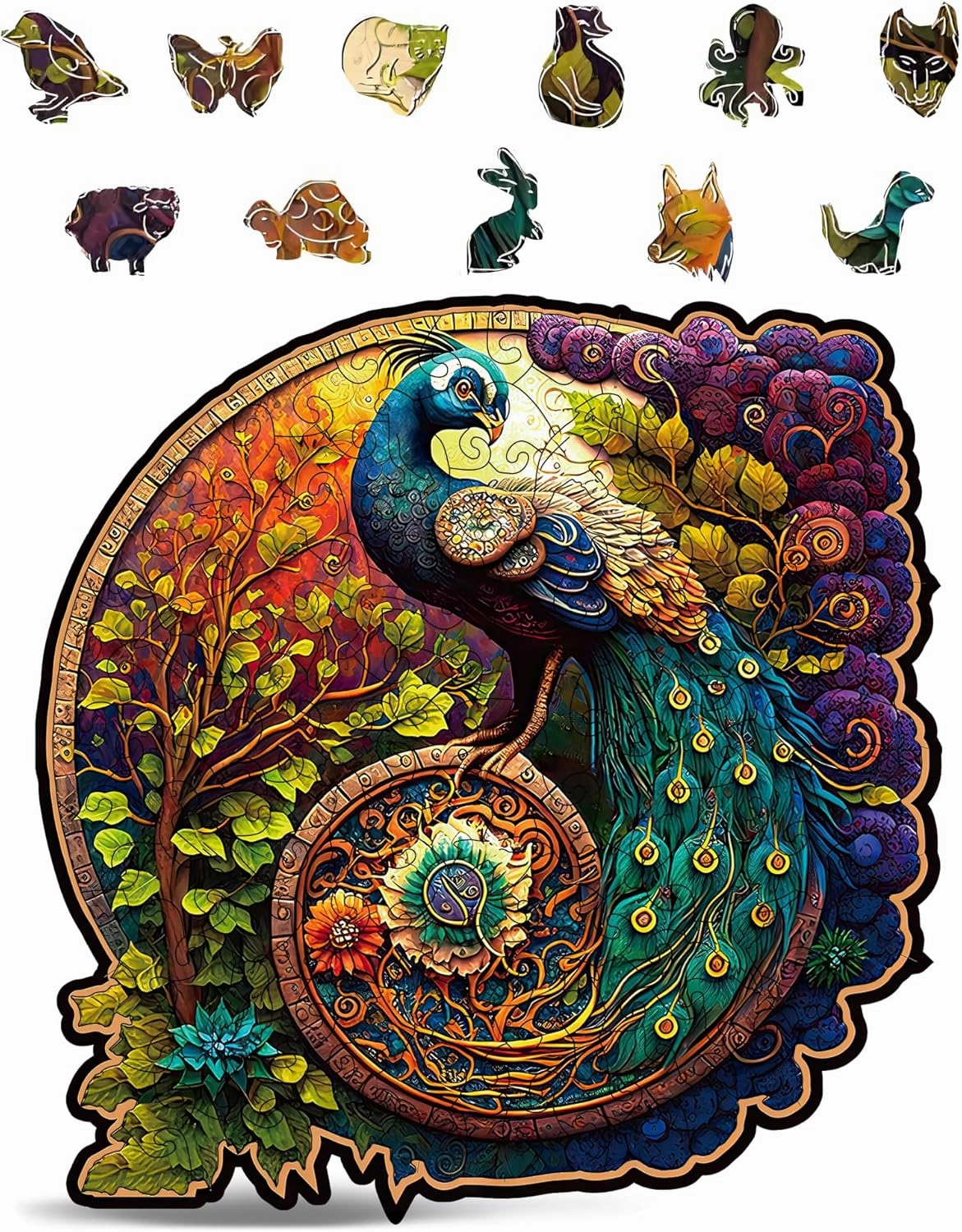 Animal Wooden Puzzles for Adults – A4 Peacock Yin Yang with 113 Pieces – Jigsaw Puzzles with Unique Animal Shapes – 7.9" x 7.8"