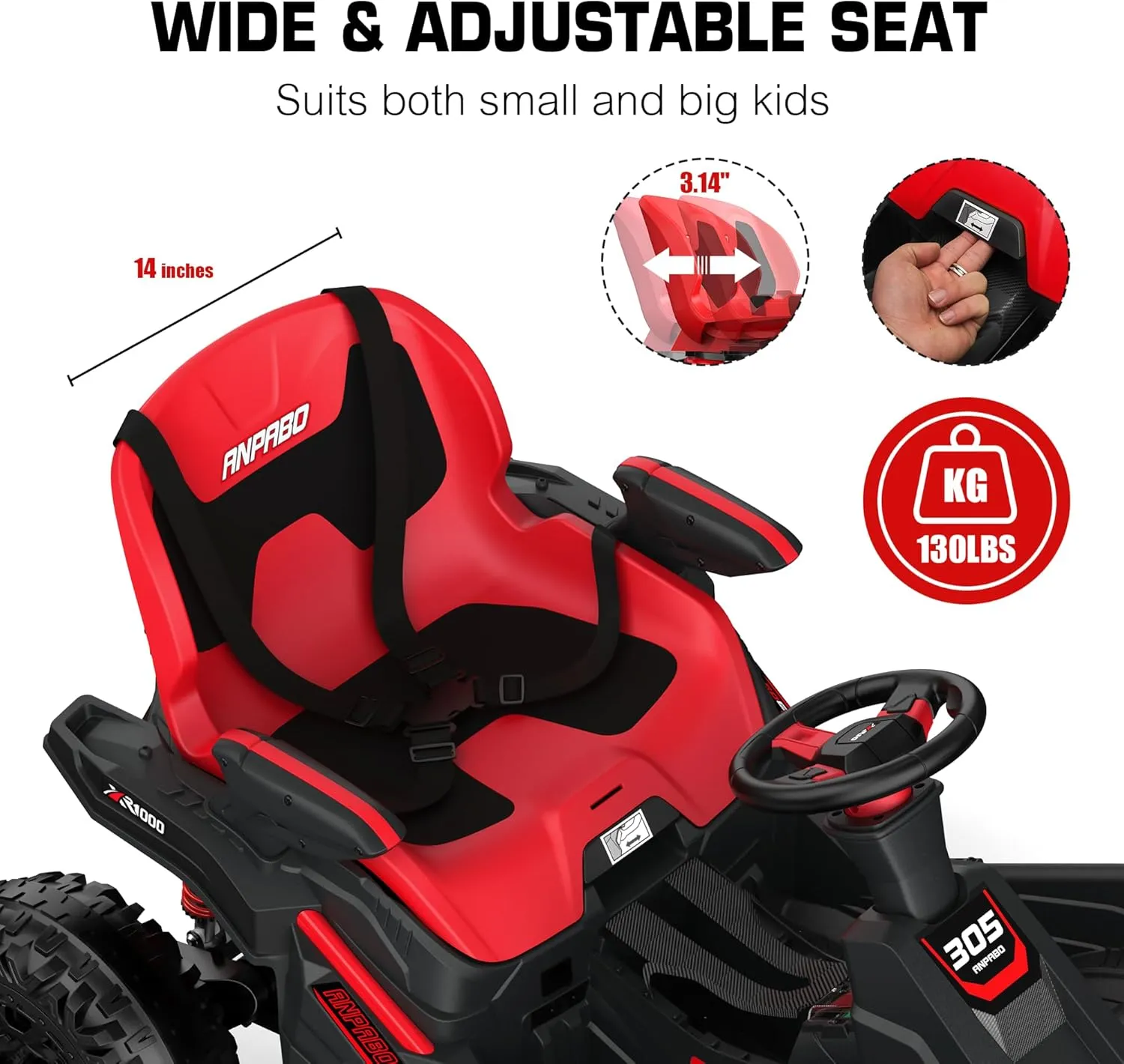 ANPABO 24V 4x4 Ride On Toy for Big Kids, 4x200W Motors, 5MPH, Kids Car w/Parent Remote, Wide Adjustable Seat, Headlights, Metal Frame, Shock Absorbers, 4 Wheeler Quad, Red