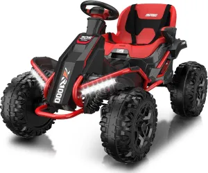 ANPABO 24V 4x4 Ride On Toy for Big Kids, 4x200W Motors, 5MPH, Kids Car w/Parent Remote, Wide Adjustable Seat, Headlights, Metal Frame, Shock Absorbers, 4 Wheeler Quad, Red