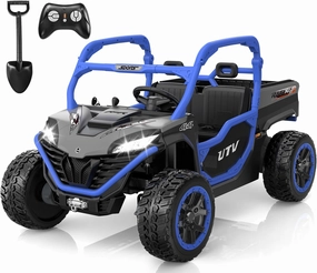 ANPABO 24V 2 Seater Ride On Dump Truck, 4x75W, Max 5 Mph, EVA Tire, Kids Electric Car with Electric Dump Bed, Shovel, Music, 24V Ride On Toy UTV w/Parent Remote Control for Ages 3-8, Blue