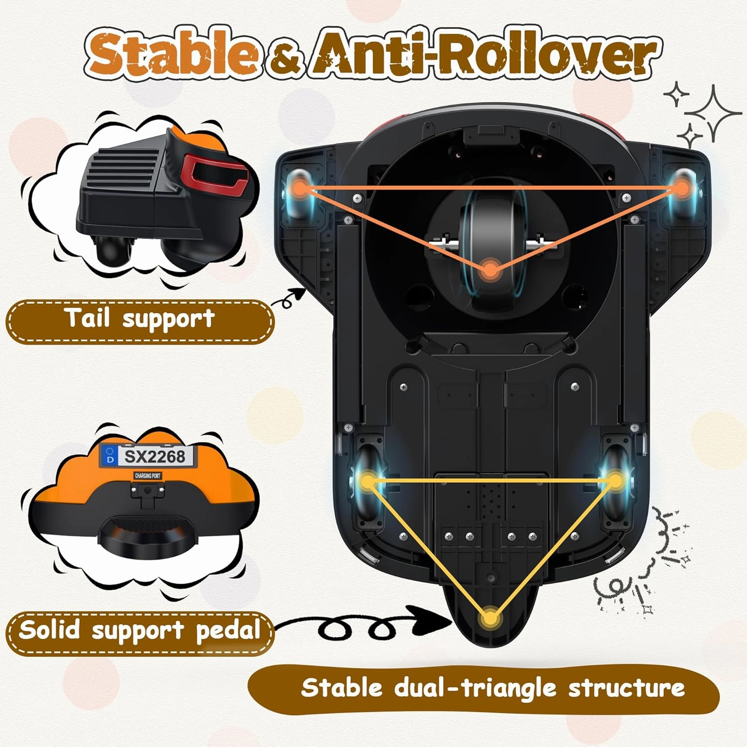 ANPABO Kids Riding Toys, 12V Ride On Toys w/Stepless Throttle, Safety Speed Limit, Music & LED Lights for Indoor/Outdoor Play, Electric Cars for Kid Ages 3-6, Orange