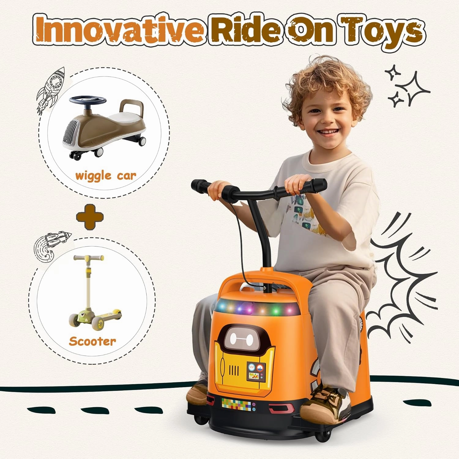 ANPABO Kids Riding Toys, 12V Ride On Toys w/Stepless Throttle, Safety Speed Limit, Music & LED Lights for Indoor/Outdoor Play, Electric Cars for Kid Ages 3-6, Orange