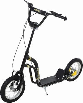 Aosom Youth Scooter Front and Rear Caliper Dual Brakes 12-Inch Inflatable Front Wheel Ride On Toy for Age 5 