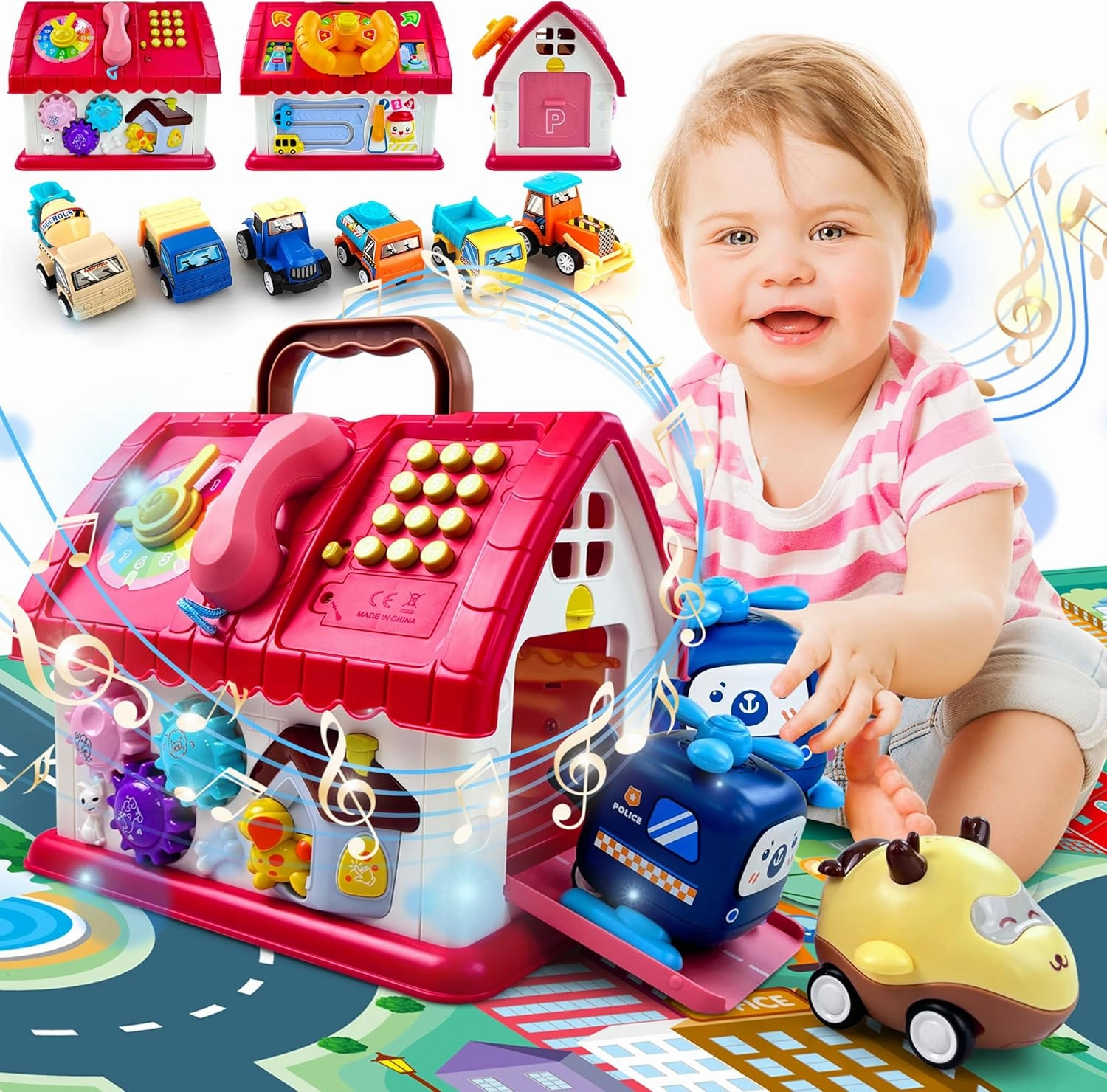 APEO Learning Toys for Toddlers 1-3 One Year Old Girl Boy Birthday Gifts with Cars 8-in-1 Montessori Baby Toys and Educational Toys for 1 Year Old Tummy Time Toys That Light Up and Sing