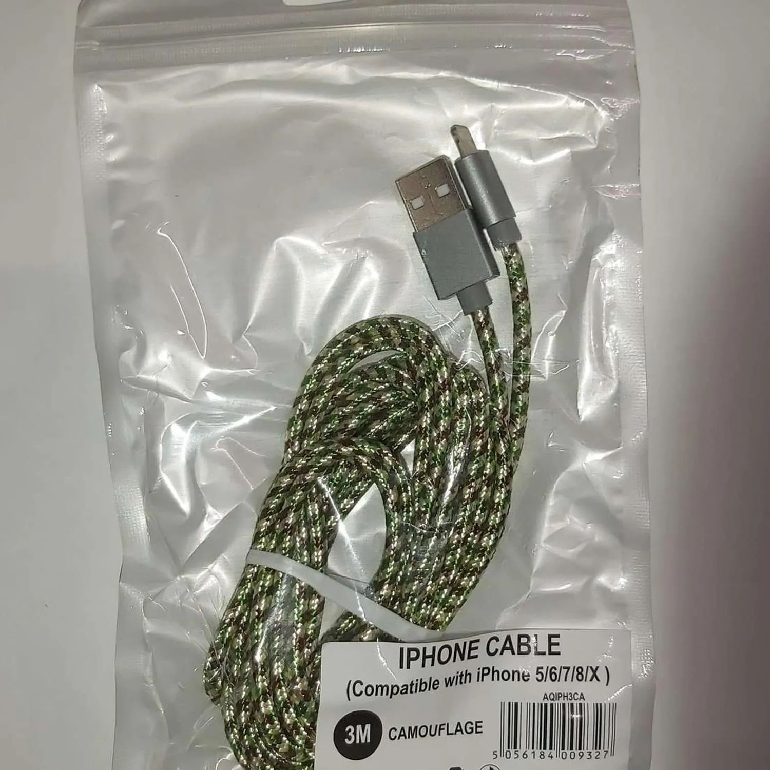 Aquarius 3m Phone Lightning Nylon USB Wire Braided Cable, Camouflage
